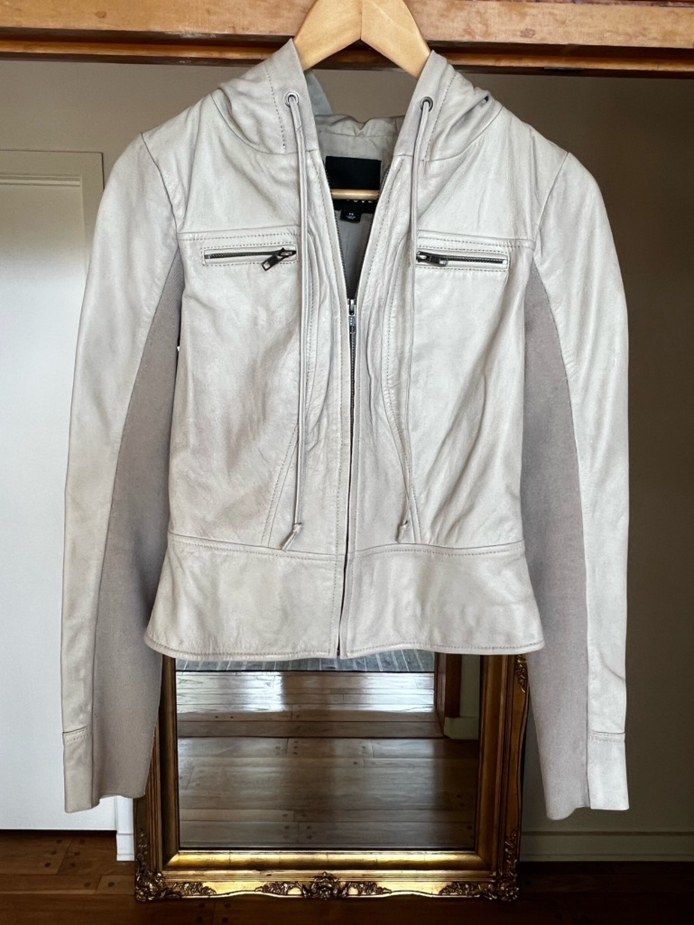 Trouvé leather ivory / tan hooded jacket size XS